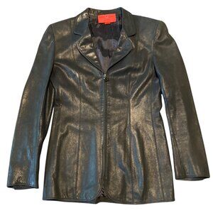 Emanuel Ungaro Parallele Womens Leather Jacket Size 8 Black Made In Italy *FLAW*